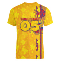 Custom Colombia Football Women V-Neck T-Shirt Tropical Orchid Floral Pattern With Coat Of Arms