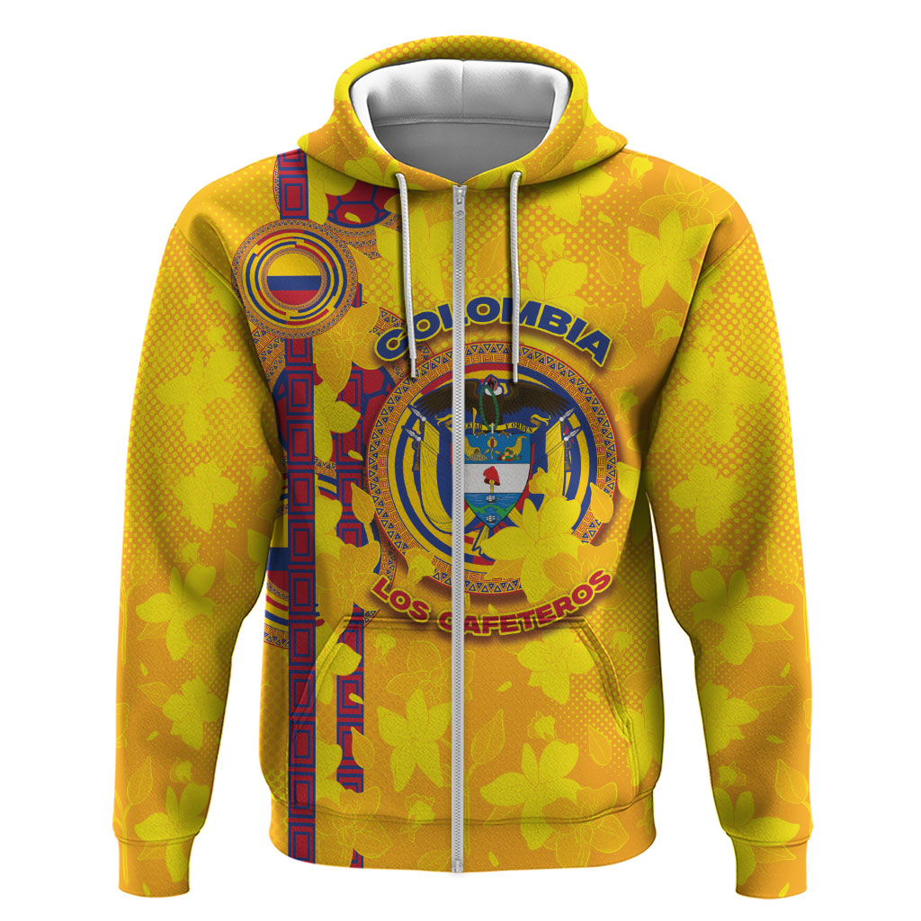 Custom Colombia Football Zip Hoodie Tropical Orchid Floral Pattern With Coat Of Arms