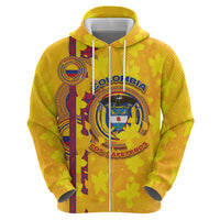 Custom Colombia Football Zip Hoodie Tropical Orchid Floral Pattern With Coat Of Arms