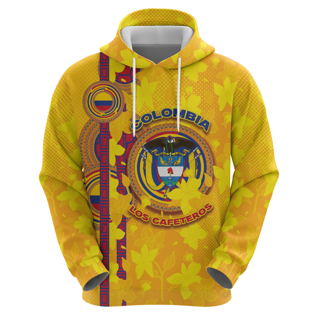 Custom Colombia Football Zip Hoodie Tropical Orchid Floral Pattern With Coat Of Arms