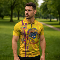 Custom Colombia Football Zipper Polo Shirt Tropical Orchid Floral Pattern With Coat Of Arms