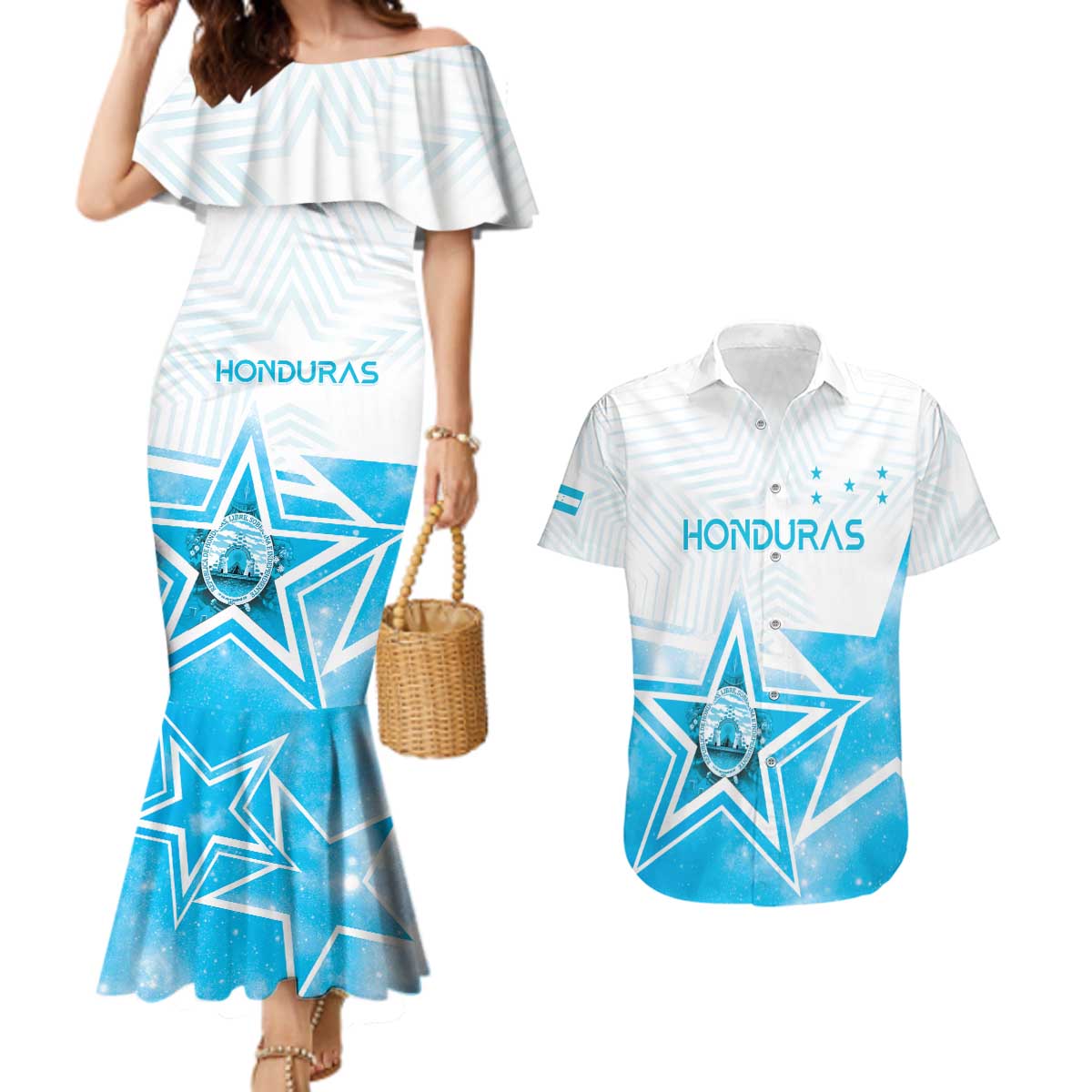Personalized Honduras Couples Matching Mermaid Dress and Hawaiian Shirt A Nation of Stars Unity in Light - Wonder Print Shop