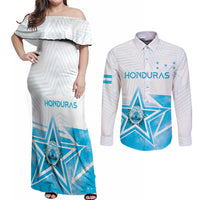 Personalized Honduras Couples Matching Off Shoulder Maxi Dress and Long Sleeve Button Shirt A Nation of Stars Unity in Light - Wonder Print Shop