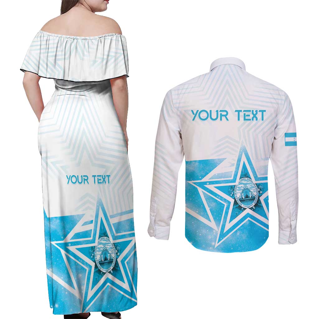 Personalized Honduras Couples Matching Off Shoulder Maxi Dress and Long Sleeve Button Shirt A Nation of Stars Unity in Light - Wonder Print Shop