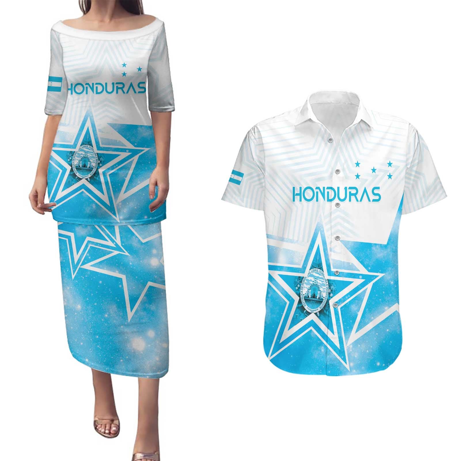 Personalized Honduras Couples Matching Puletasi and Hawaiian Shirt A Nation of Stars Unity in Light - Wonder Print Shop