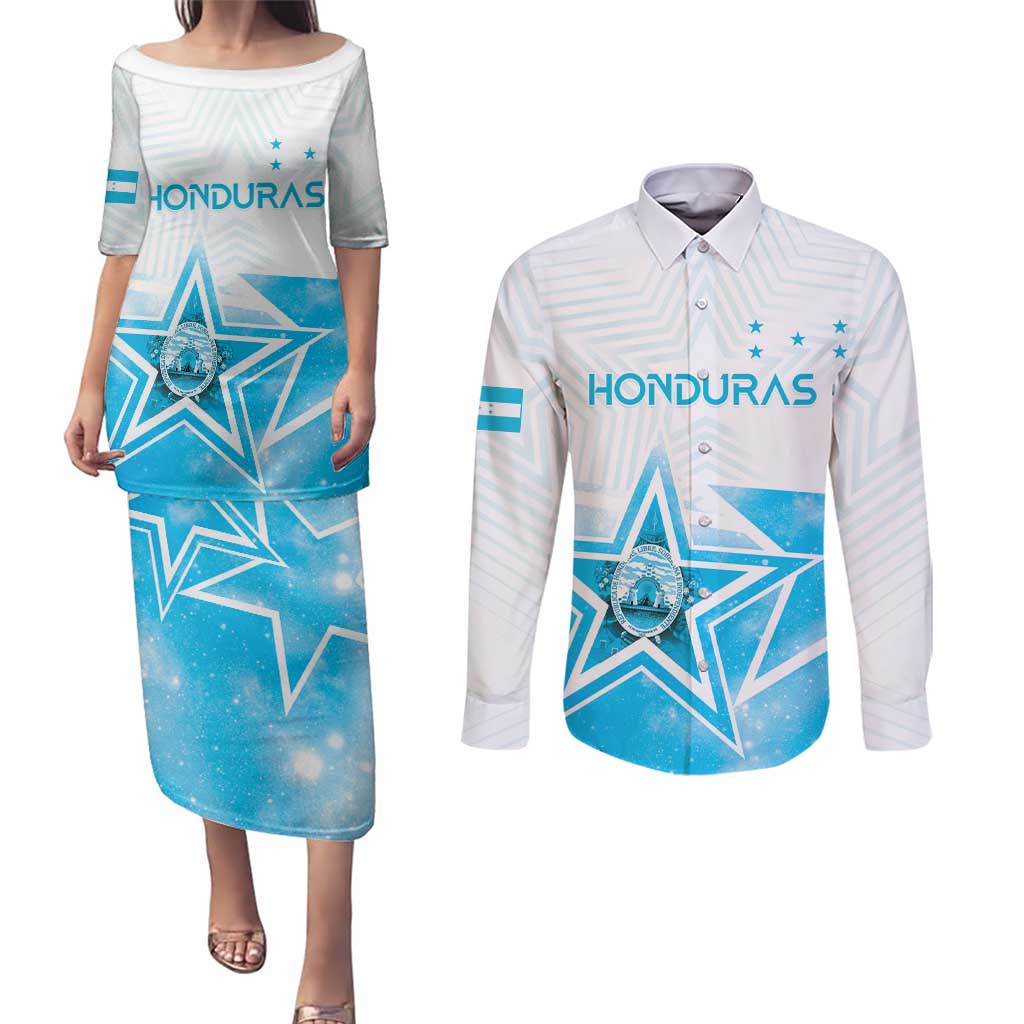 Personalized Honduras Couples Matching Puletasi and Long Sleeve Button Shirt A Nation of Stars Unity in Light - Wonder Print Shop