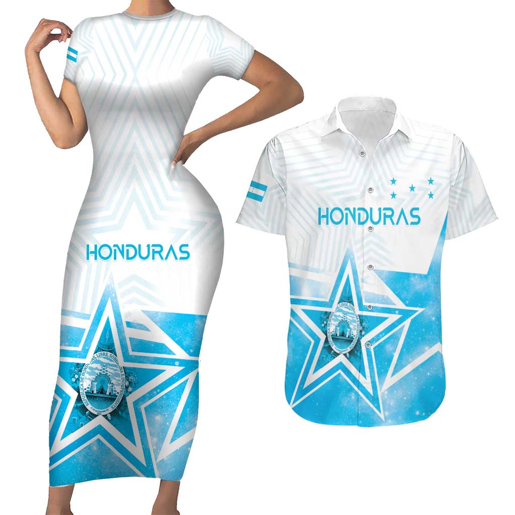 Personalized Honduras Couples Matching Short Sleeve Bodycon Dress and Hawaiian Shirt A Nation of Stars Unity in Light - Wonder Print Shop