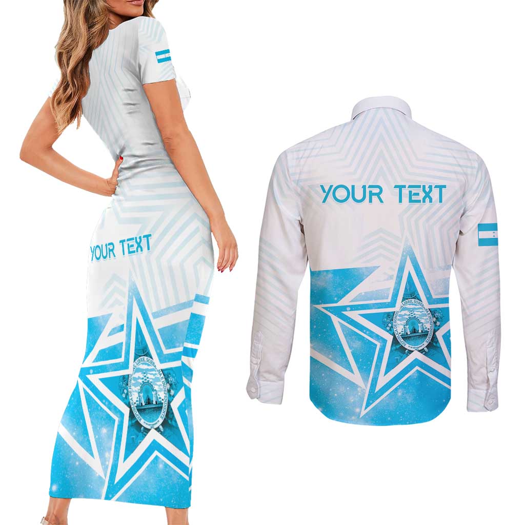 Personalized Honduras Couples Matching Short Sleeve Bodycon Dress and Long Sleeve Button Shirt A Nation of Stars Unity in Light - Wonder Print Shop
