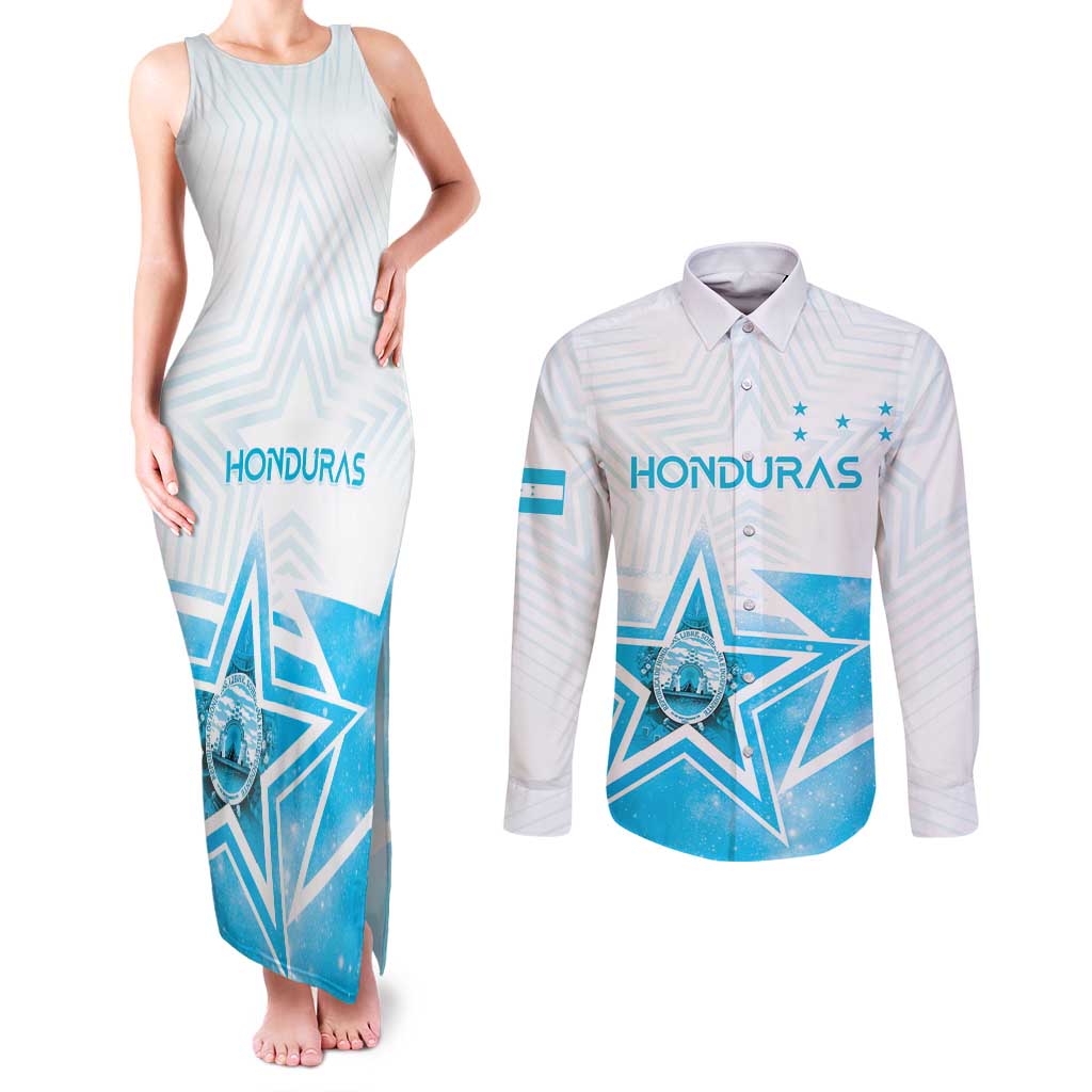 Personalized Honduras Couples Matching Tank Maxi Dress and Long Sleeve Button Shirt A Nation of Stars Unity in Light - Wonder Print Shop