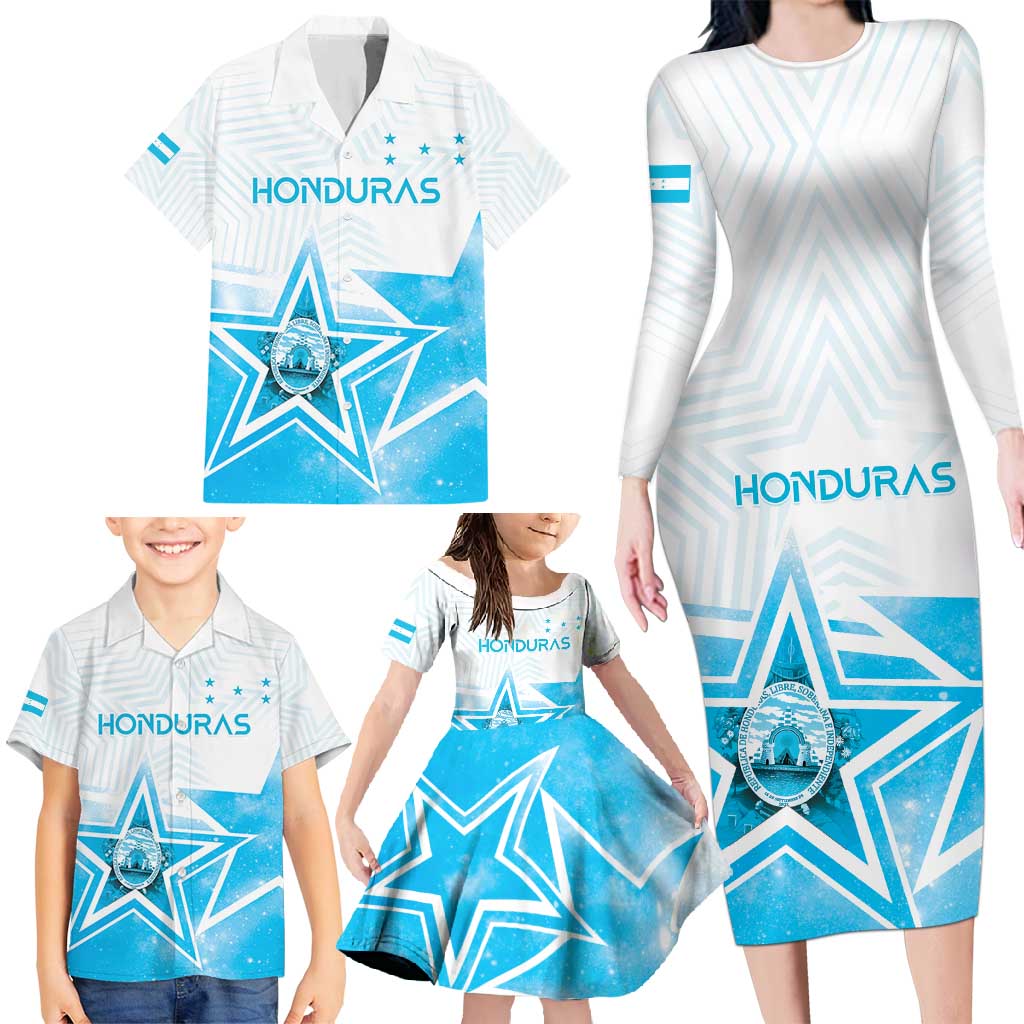 Personalized Honduras Family Matching Long Sleeve Bodycon Dress and Hawaiian Shirt A Nation of Stars Unity in Light - Wonder Print Shop