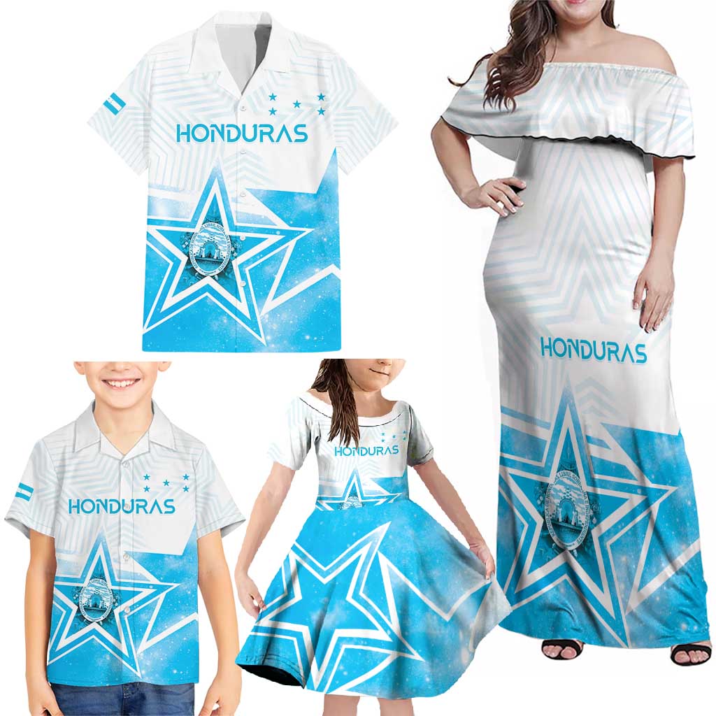 Personalized Honduras Family Matching Off Shoulder Maxi Dress and Hawaiian Shirt A Nation of Stars Unity in Light - Wonder Print Shop