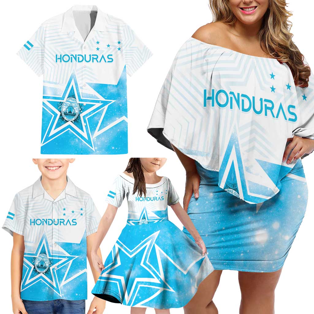 Personalized Honduras Family Matching Off Shoulder Short Dress and Hawaiian Shirt A Nation of Stars Unity in Light - Wonder Print Shop