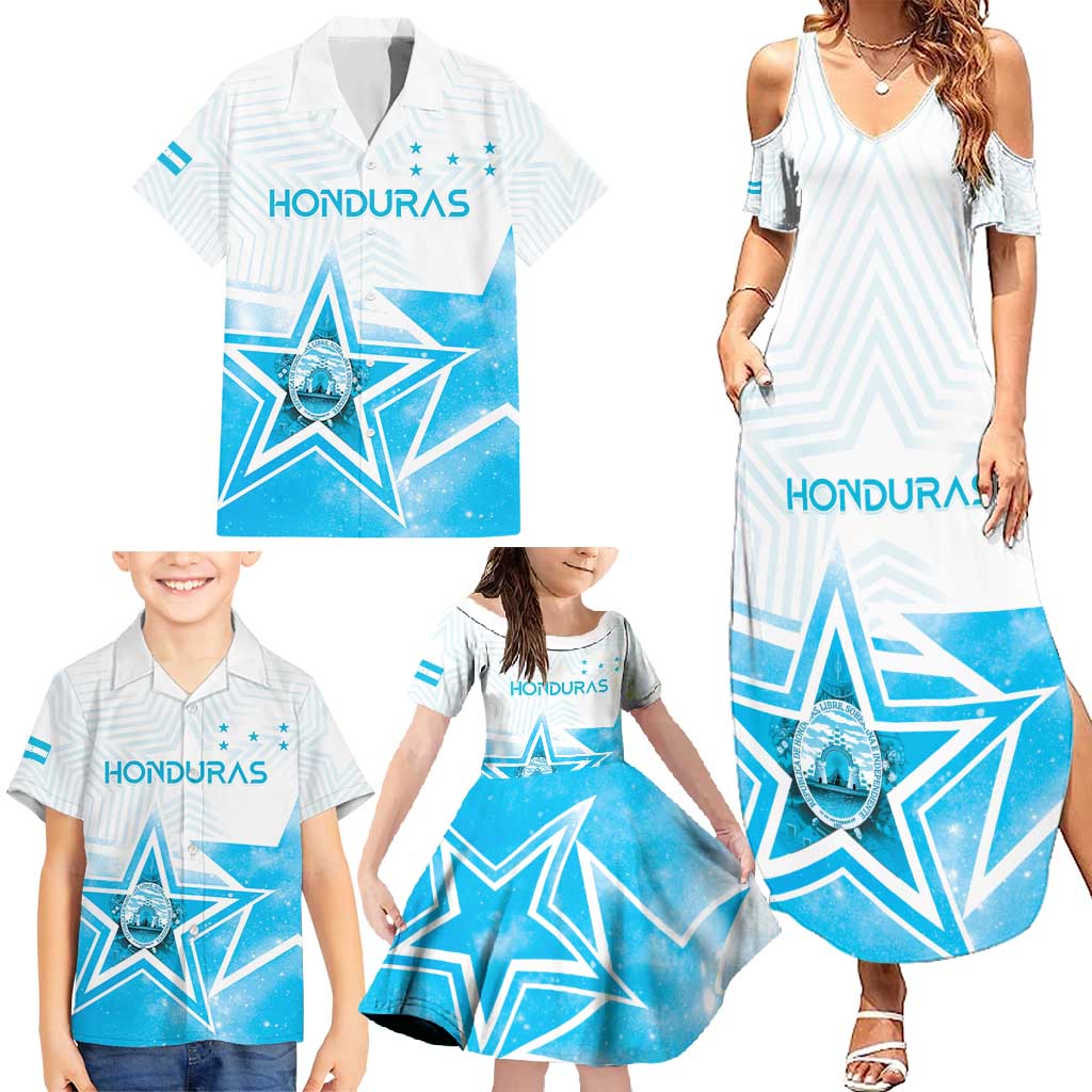 Personalized Honduras Family Matching Summer Maxi Dress and Hawaiian Shirt A Nation of Stars Unity in Light - Wonder Print Shop