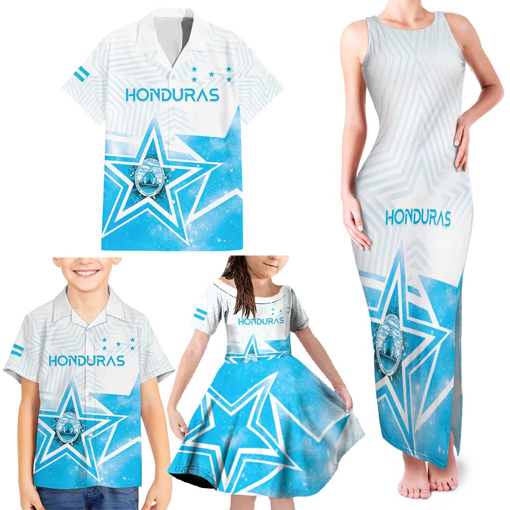 Personalized Honduras Family Matching Tank Maxi Dress and Hawaiian Shirt A Nation of Stars Unity in Light - Wonder Print Shop