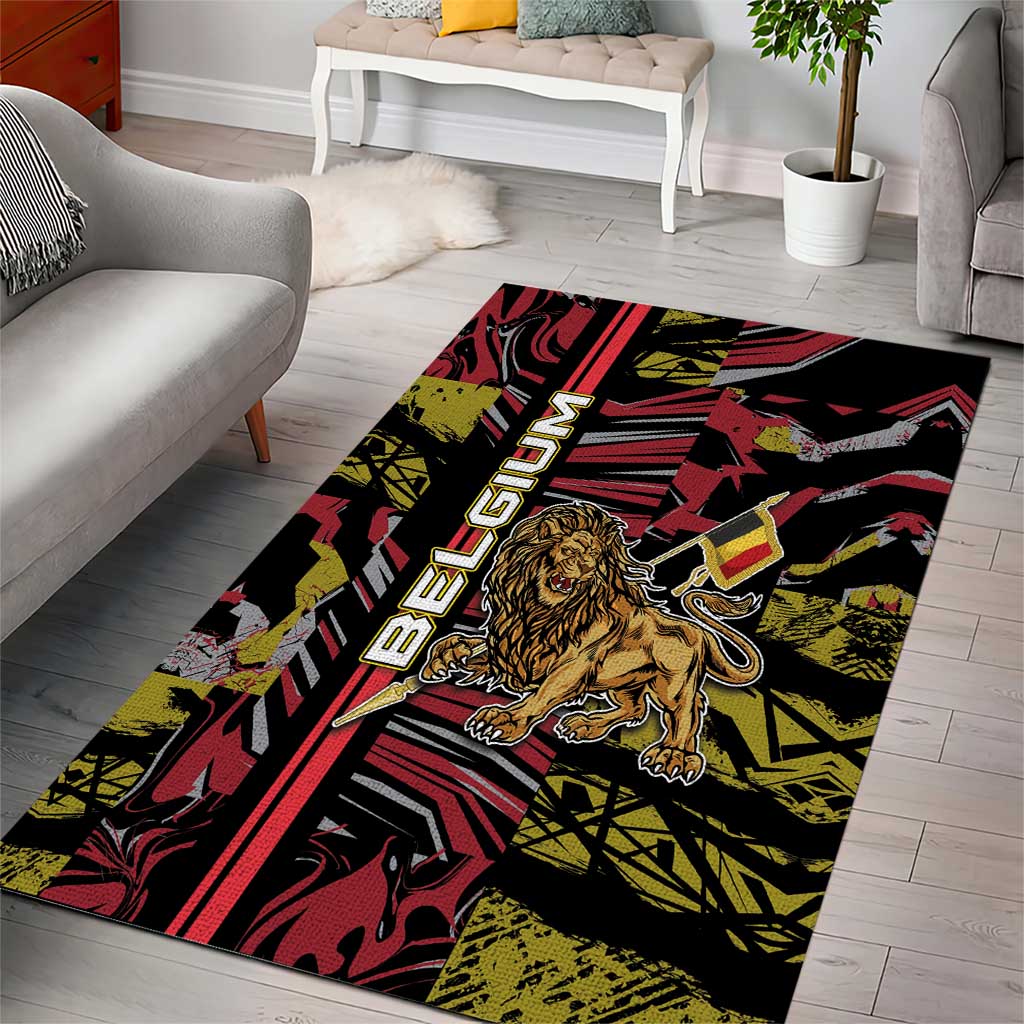Belgium Area Rug Lion Holding Flag - Wonder Print Shop