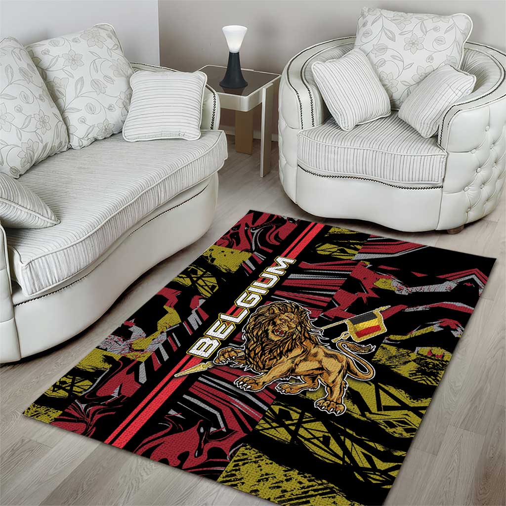 Belgium Area Rug Lion Holding Flag - Wonder Print Shop