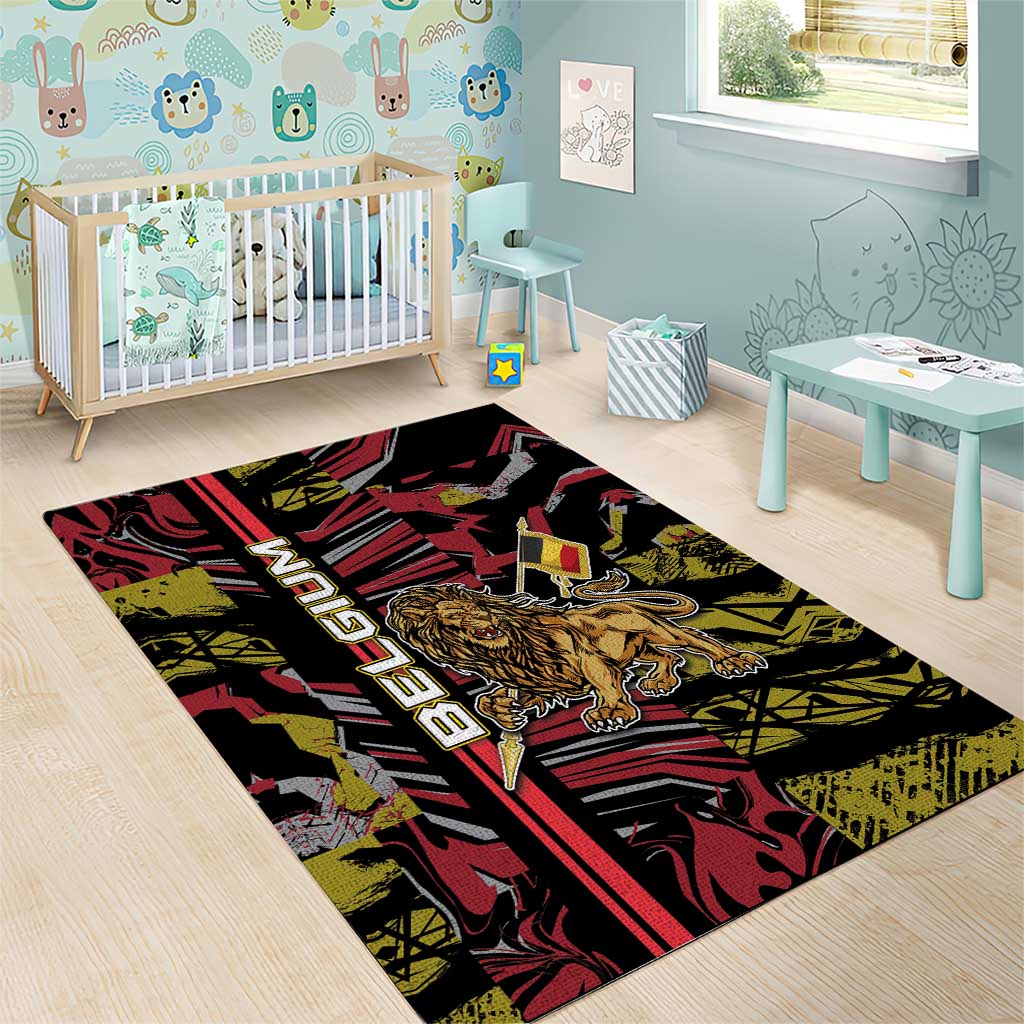 Belgium Area Rug Lion Holding Flag - Wonder Print Shop