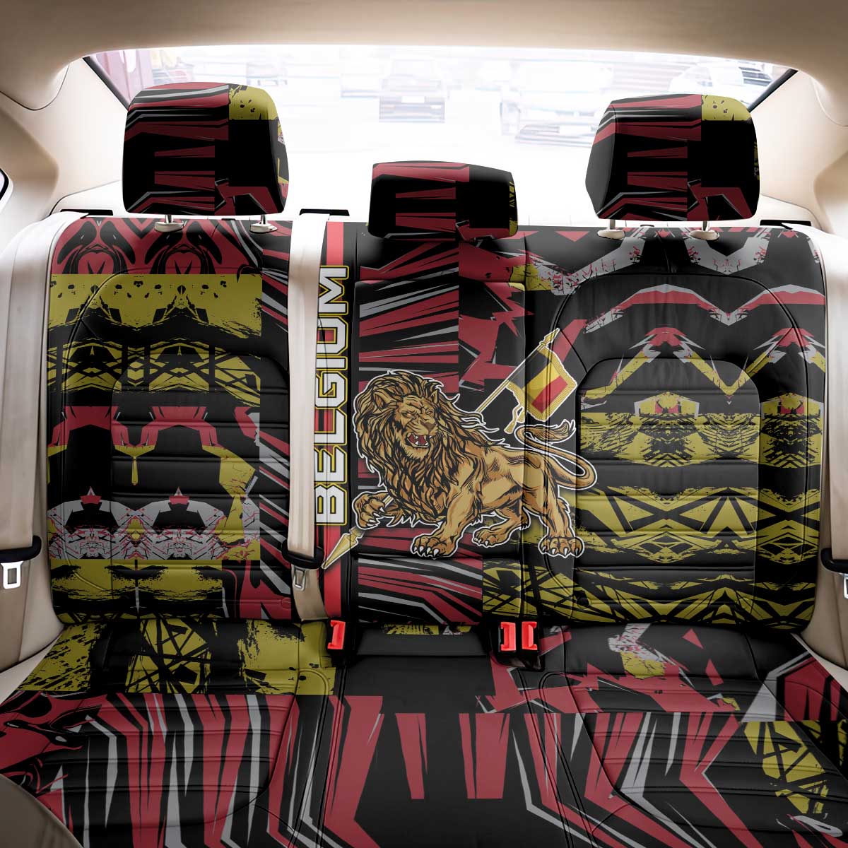 Belgium Back Car Seat Cover Lion Holding Flag - Wonder Print Shop