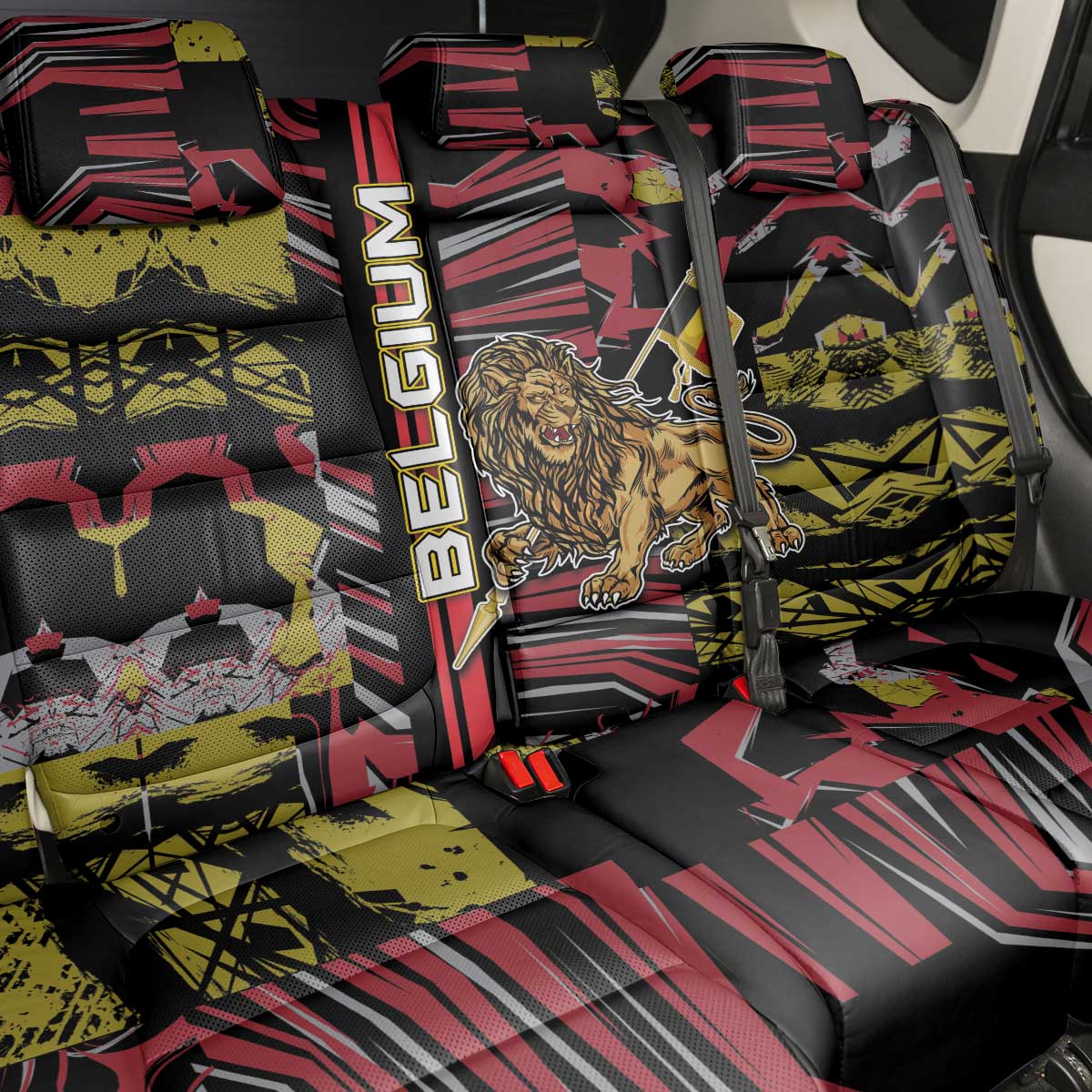 Belgium Back Car Seat Cover Lion Holding Flag - Wonder Print Shop