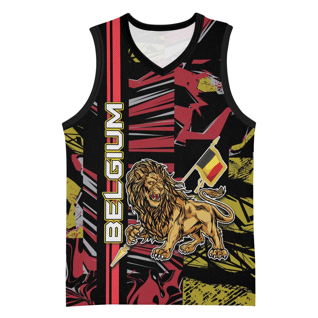 Personalized Belgium Basketball Jersey Lion Holding Flag - Wonder Print Shop
