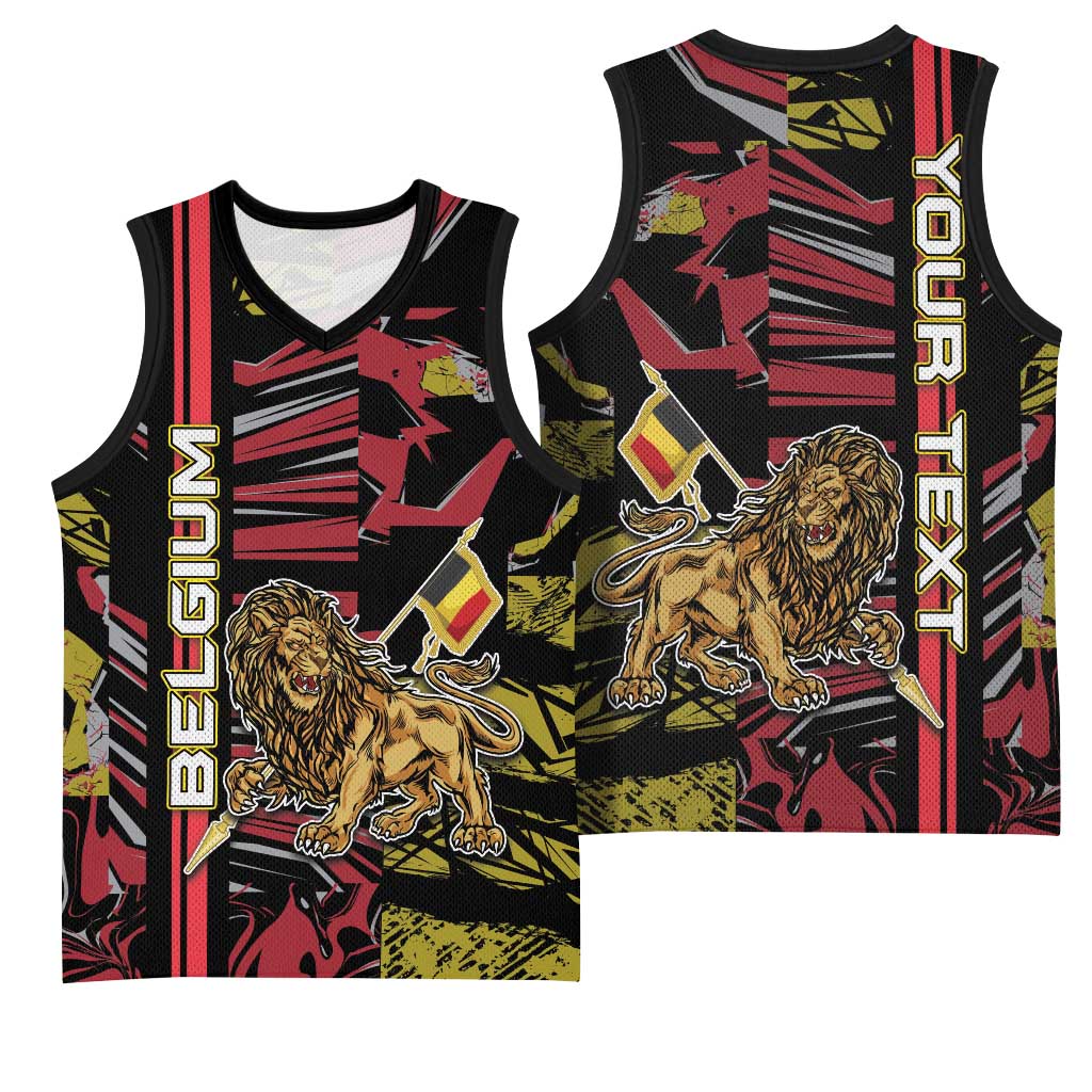 Personalized Belgium Basketball Jersey Lion Holding Flag - Wonder Print Shop
