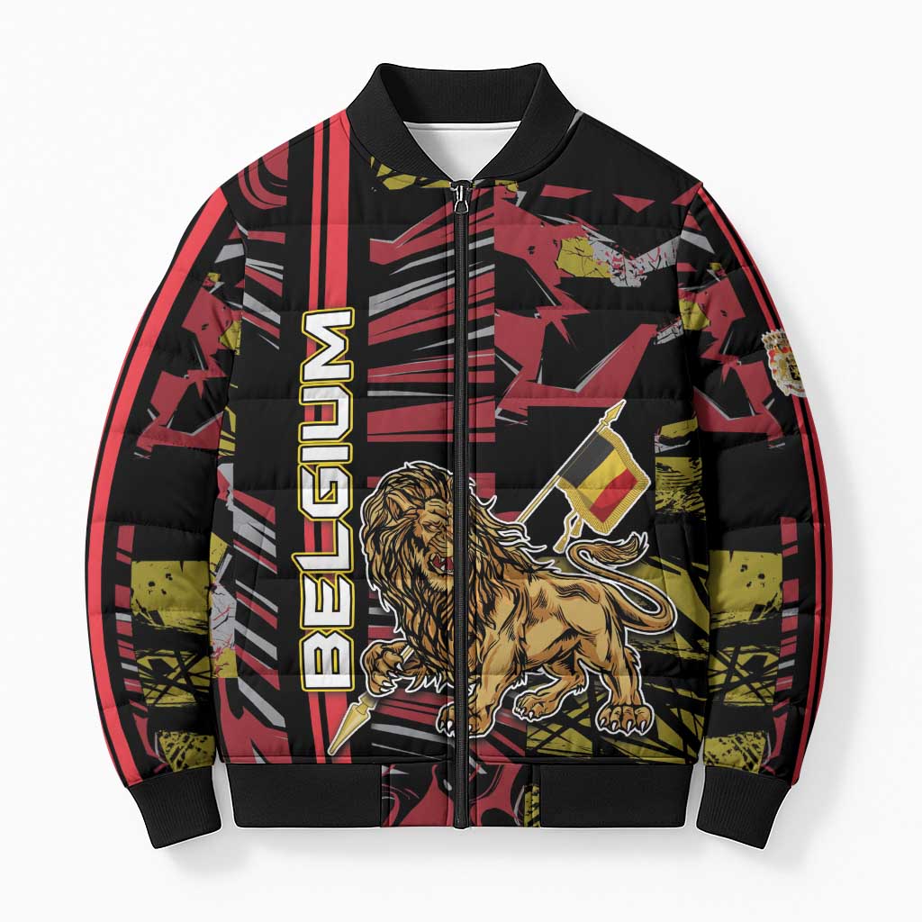 Personalized Belgium Bomber Puffer Jacket Lion Holding Flag - Wonder Print Shop