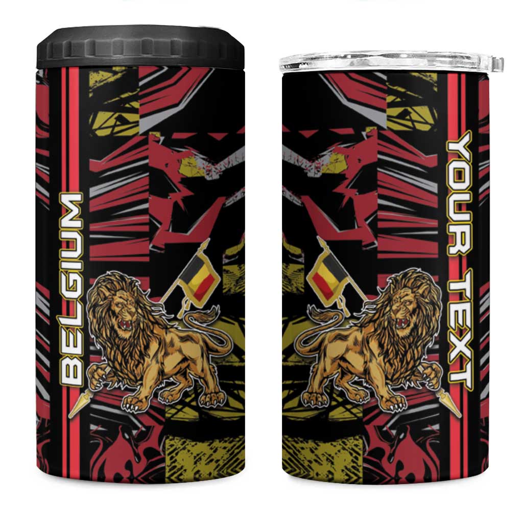 Personalized Belgium 4 in 1 Can Cooler Tumbler Lion Holding Flag - Wonder Print Shop