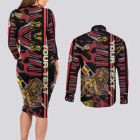 Personalized Belgium Couples Matching Long Sleeve Bodycon Dress and Long Sleeve Button Shirt Lion Holding Flag - Wonder Print Shop