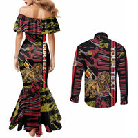 Personalized Belgium Couples Matching Mermaid Dress and Long Sleeve Button Shirt Lion Holding Flag - Wonder Print Shop
