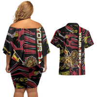 Personalized Belgium Couples Matching Off Shoulder Short Dress and Hawaiian Shirt Lion Holding Flag - Wonder Print Shop