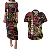 Personalized Belgium Couples Matching Puletasi and Hawaiian Shirt Lion Holding Flag - Wonder Print Shop