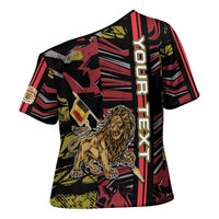 Personalized Belgium Cross Shoulder Shirt Lion Holding Flag - Wonder Print Shop