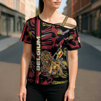 Personalized Belgium Cross Shoulder Shirt Lion Holding Flag - Wonder Print Shop