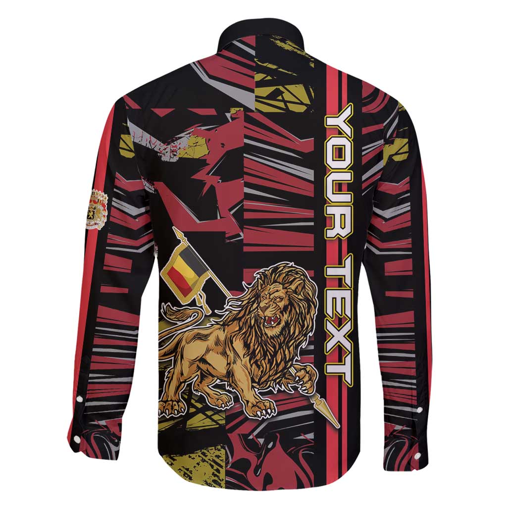 Personalized Belgium Family Matching Long Sleeve Bodycon Dress and Hawaiian Shirt Lion Holding Flag - Wonder Print Shop