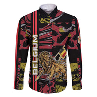 Personalized Belgium Family Matching Off The Shoulder Long Sleeve Dress and Hawaiian Shirt Lion Holding Flag - Wonder Print Shop