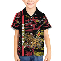 Personalized Belgium Family Matching Off Shoulder Short Dress and Hawaiian Shirt Lion Holding Flag - Wonder Print Shop