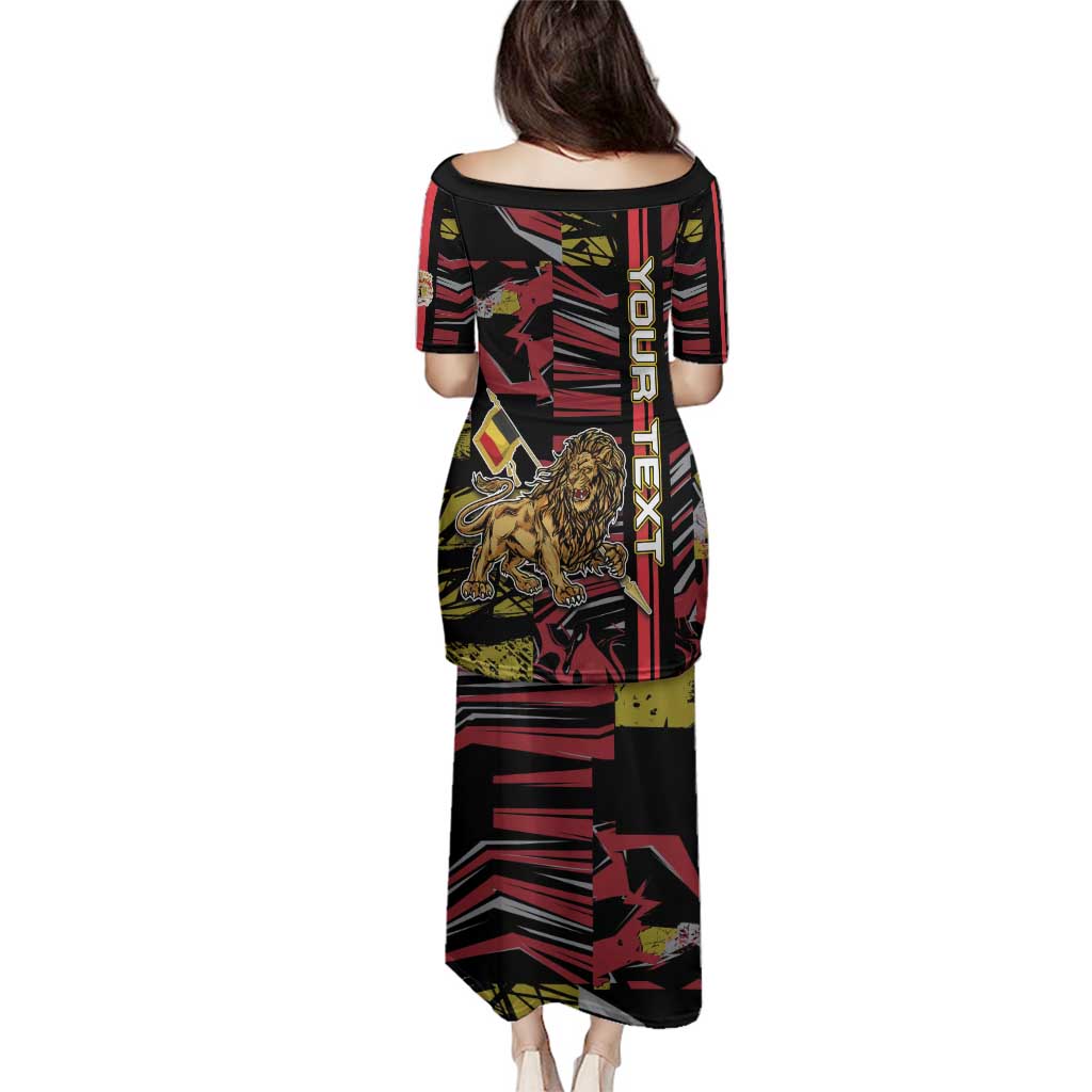 Personalized Belgium Family Matching Puletasi and Hawaiian Shirt Lion Holding Flag - Wonder Print Shop