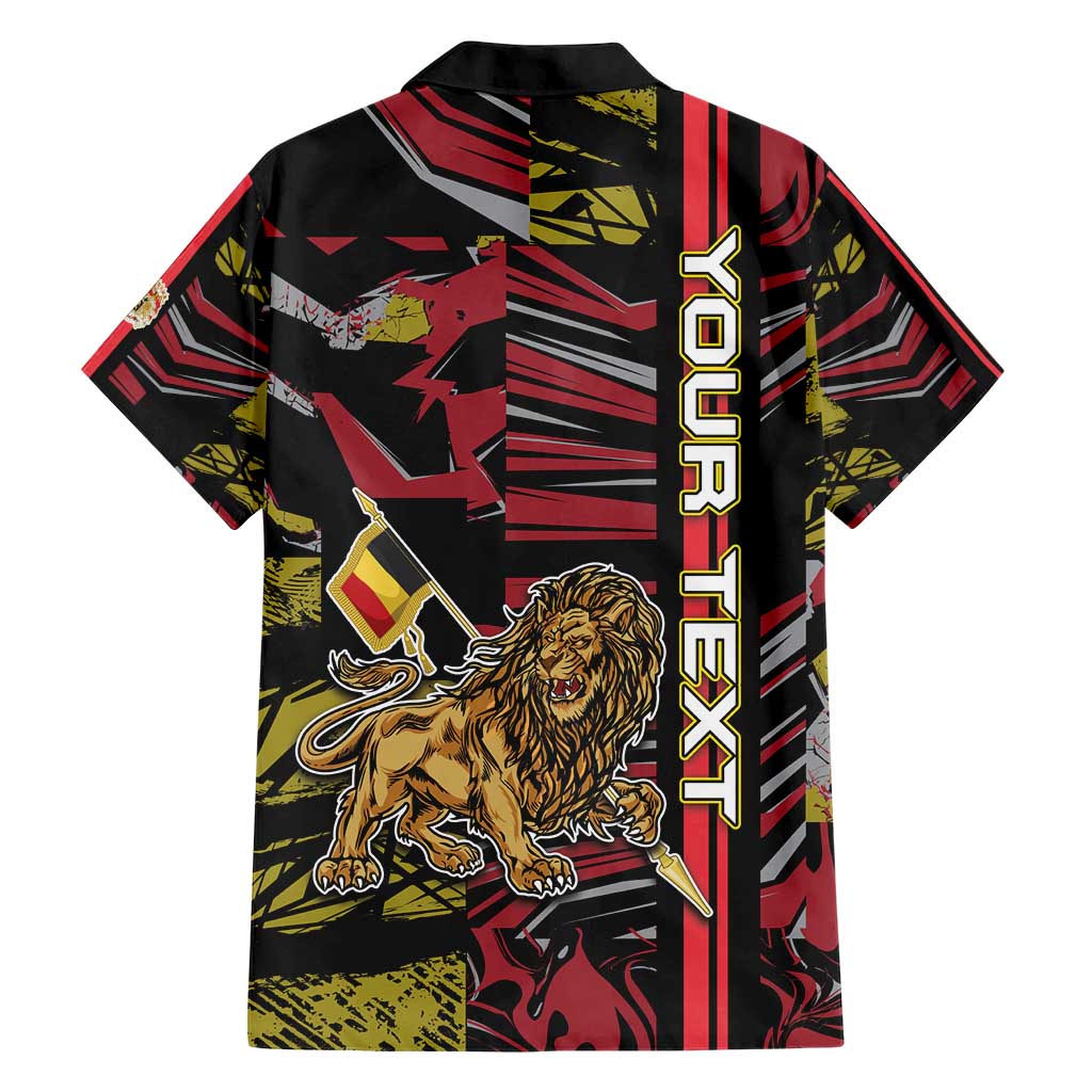 Personalized Belgium Family Matching Short Sleeve Bodycon Dress and Hawaiian Shirt Lion Holding Flag - Wonder Print Shop