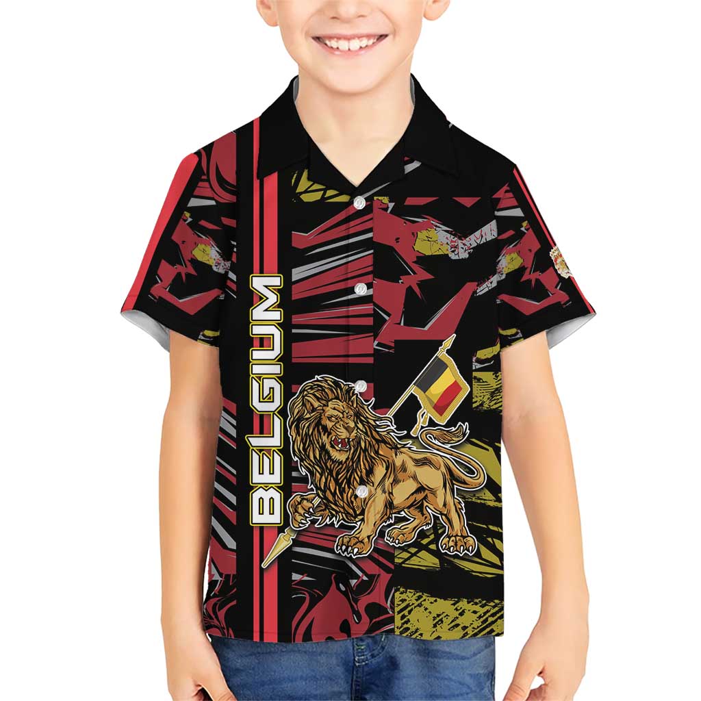 Personalized Belgium Family Matching Short Sleeve Bodycon Dress and Hawaiian Shirt Lion Holding Flag - Wonder Print Shop