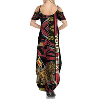 Personalized Belgium Family Matching Summer Maxi Dress and Hawaiian Shirt Lion Holding Flag - Wonder Print Shop