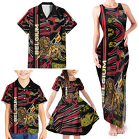 Personalized Belgium Family Matching Tank Maxi Dress and Hawaiian Shirt Lion Holding Flag - Wonder Print Shop