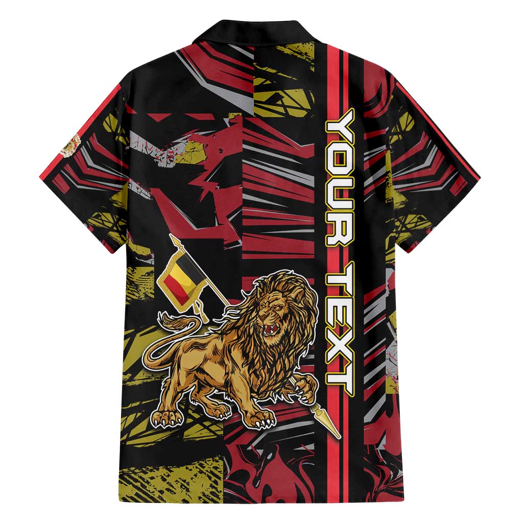 Personalized Belgium Family Matching Tank Maxi Dress and Hawaiian Shirt Lion Holding Flag - Wonder Print Shop