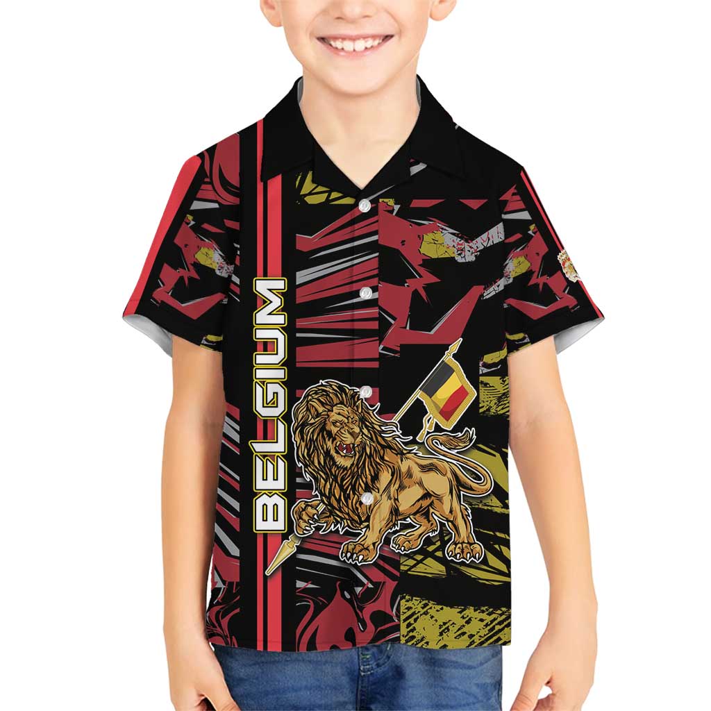 Personalized Belgium Family Matching Tank Maxi Dress and Hawaiian Shirt Lion Holding Flag - Wonder Print Shop