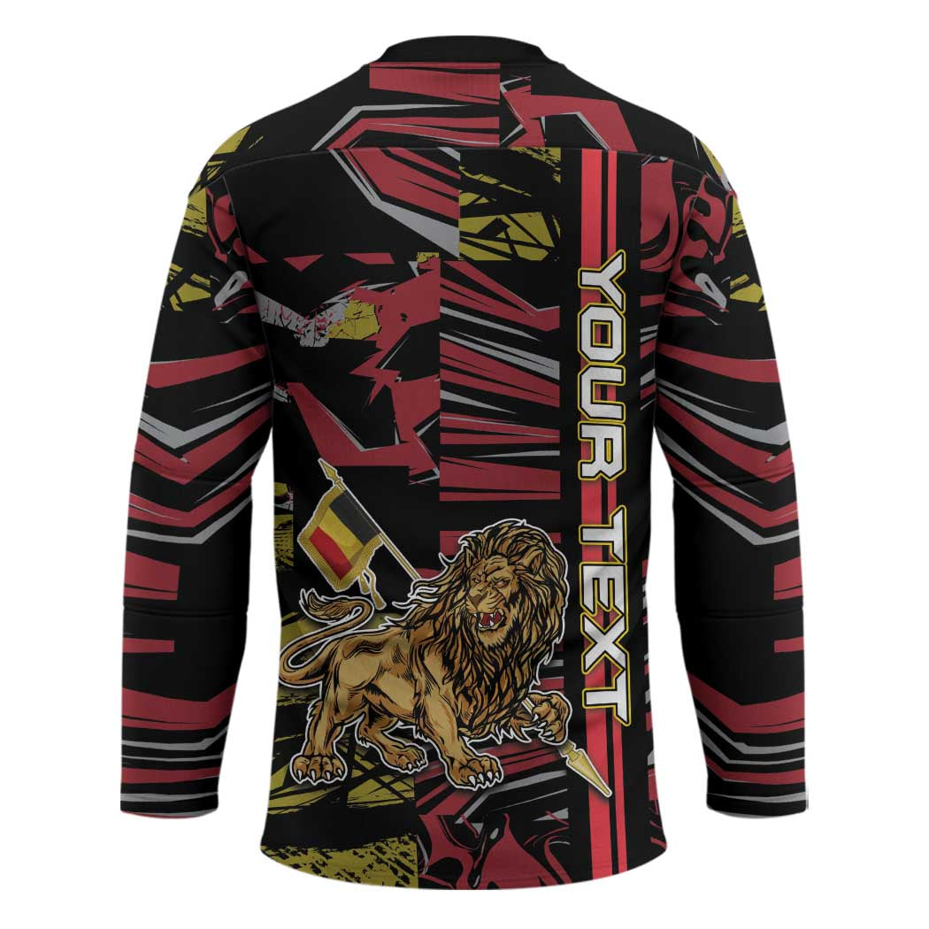 Personalized Belgium Hockey Jersey Lion Holding Flag - Wonder Print Shop