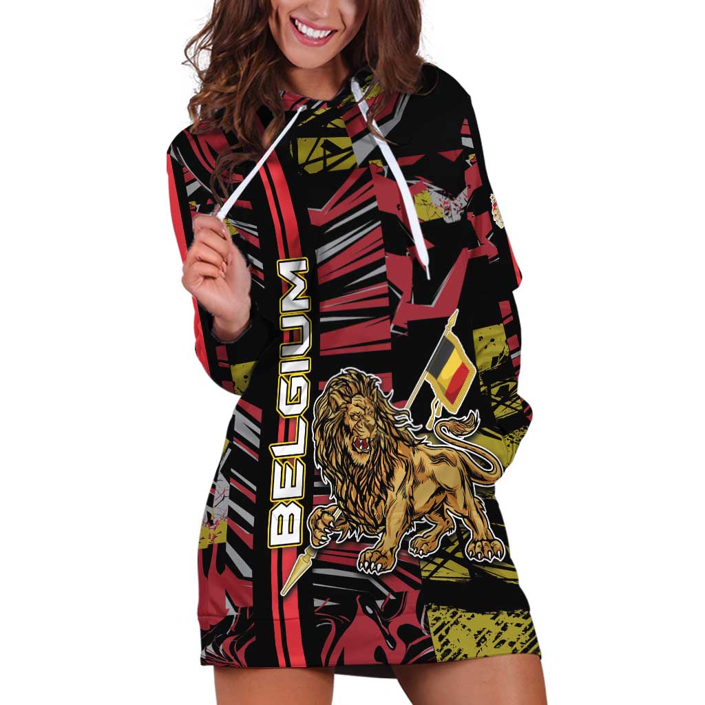 Personalized Belgium Hoodie Dress Lion Holding Flag - Wonder Print Shop