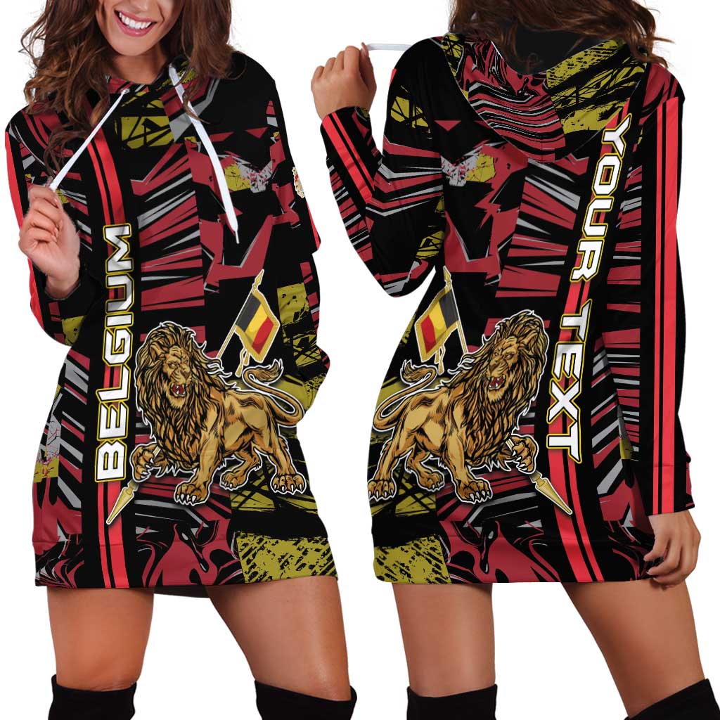 Personalized Belgium Hoodie Dress Lion Holding Flag - Wonder Print Shop