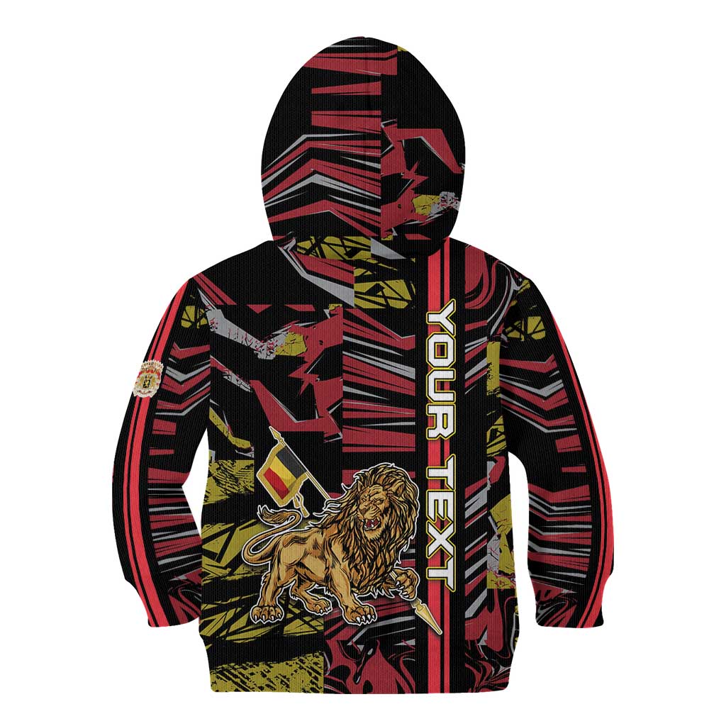 Personalized Belgium Kid Hoodie Lion Holding Flag - Wonder Print Shop