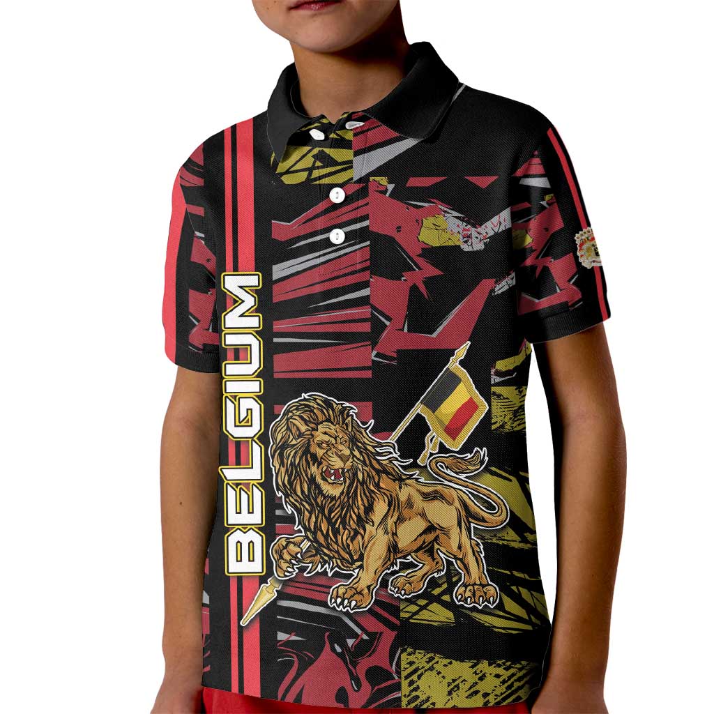 Personalized Belgium Kid Polo Shirt Lion Holding Flag - Wonder Print Shop