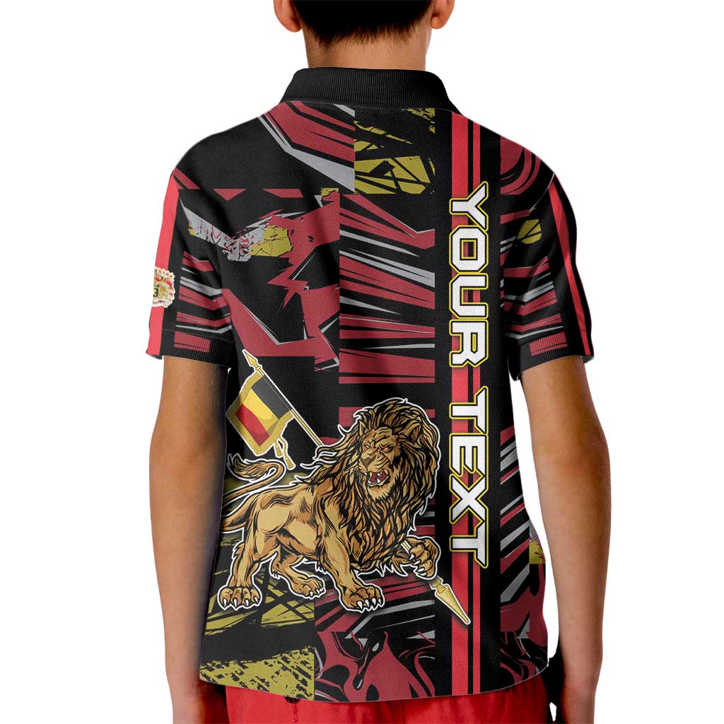 Personalized Belgium Kid Polo Shirt Lion Holding Flag - Wonder Print Shop