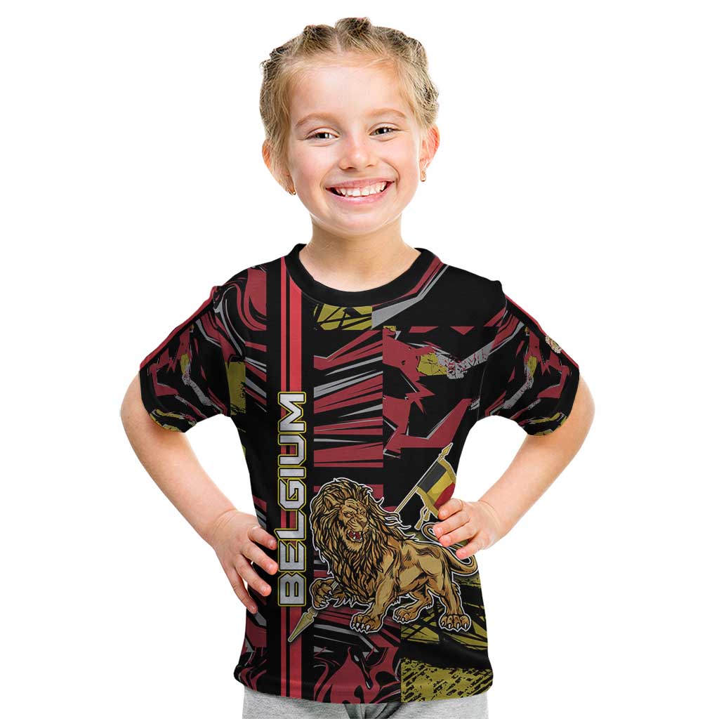 Personalized Belgium Kid T Shirt Lion Holding Flag - Wonder Print Shop
